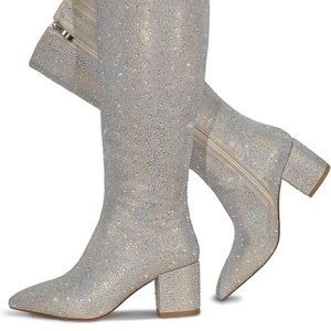 Sparkly Boots for Women, Rhinestone Knee High Boots Pointed